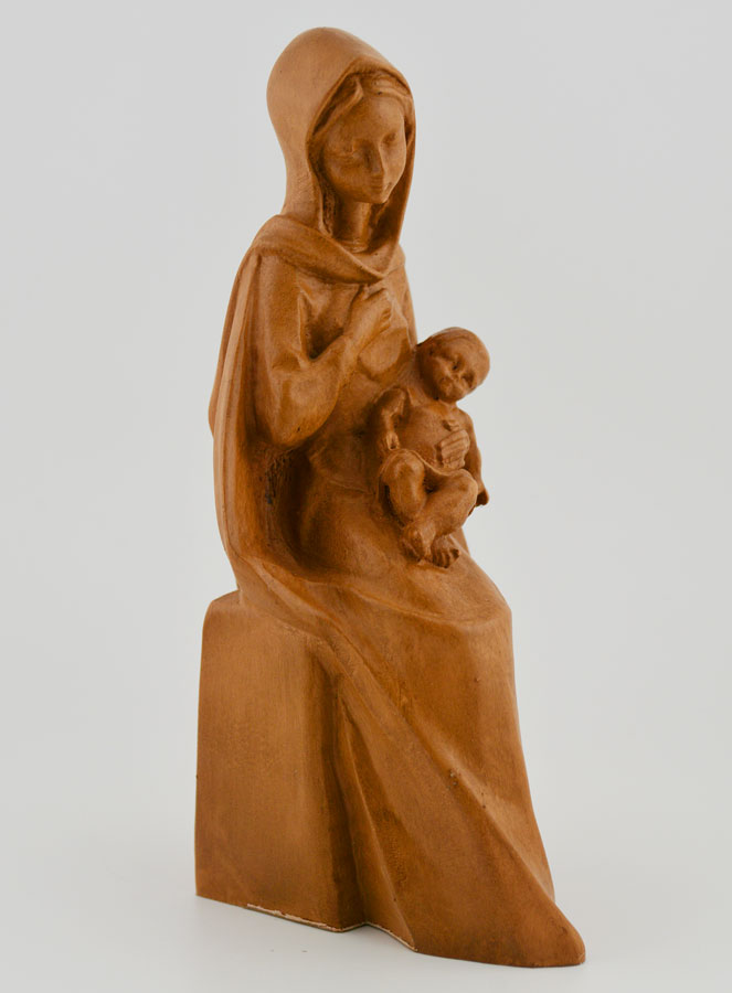 Statue Vierge Marie Assise à l'Enfant Jésus - Ton Bois - 16 cm (pic 3)