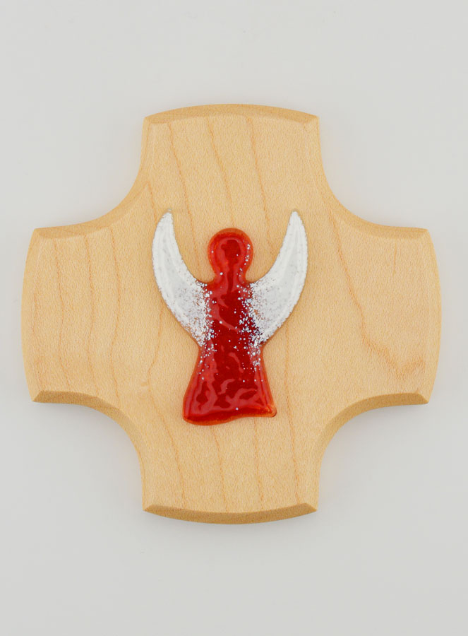 Croix Enfant en Bois d'Erable - Mon Ange Protecteur en Verre (pic 1)