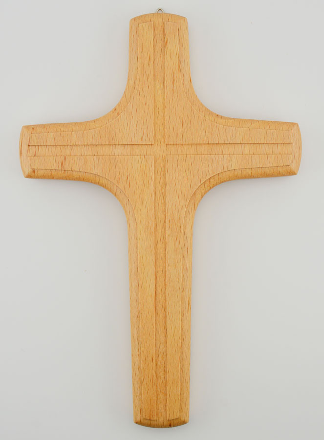 Croix en Bois Clair Sculpté - 22 cm (pic 1)