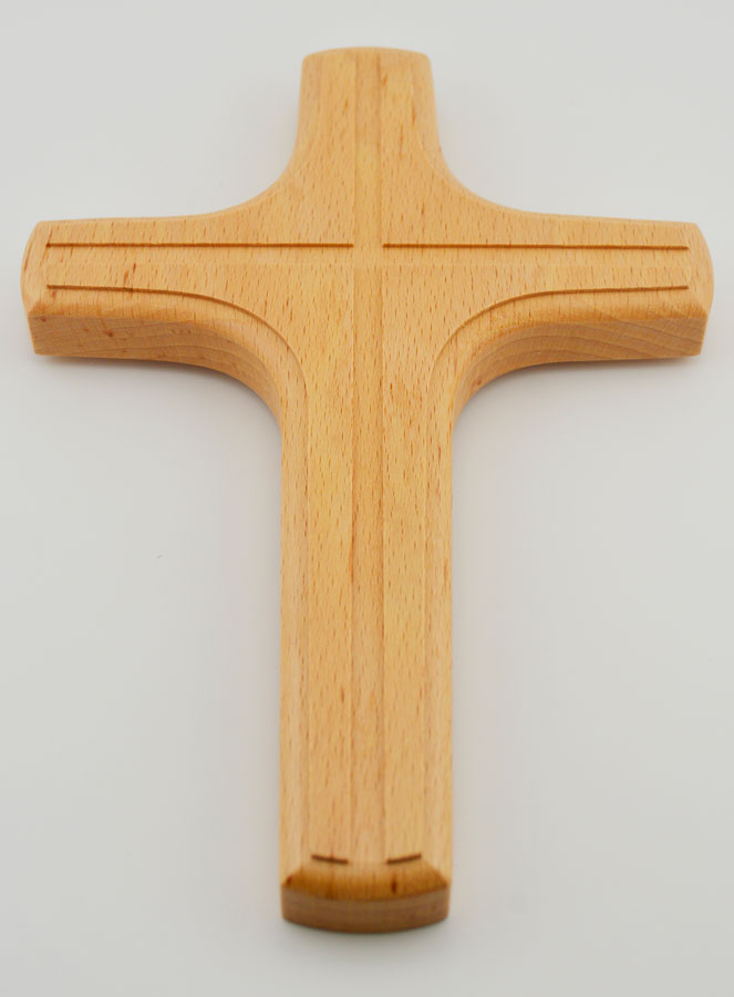Croix en Bois Clair Sculpté - 22 cm (pic 2)