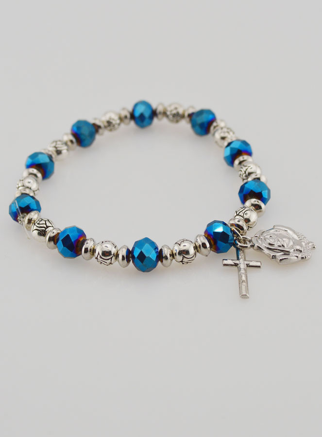 Bracelet Dizainier Perles de Cristal Bleu et Argent Strass (pic 4)