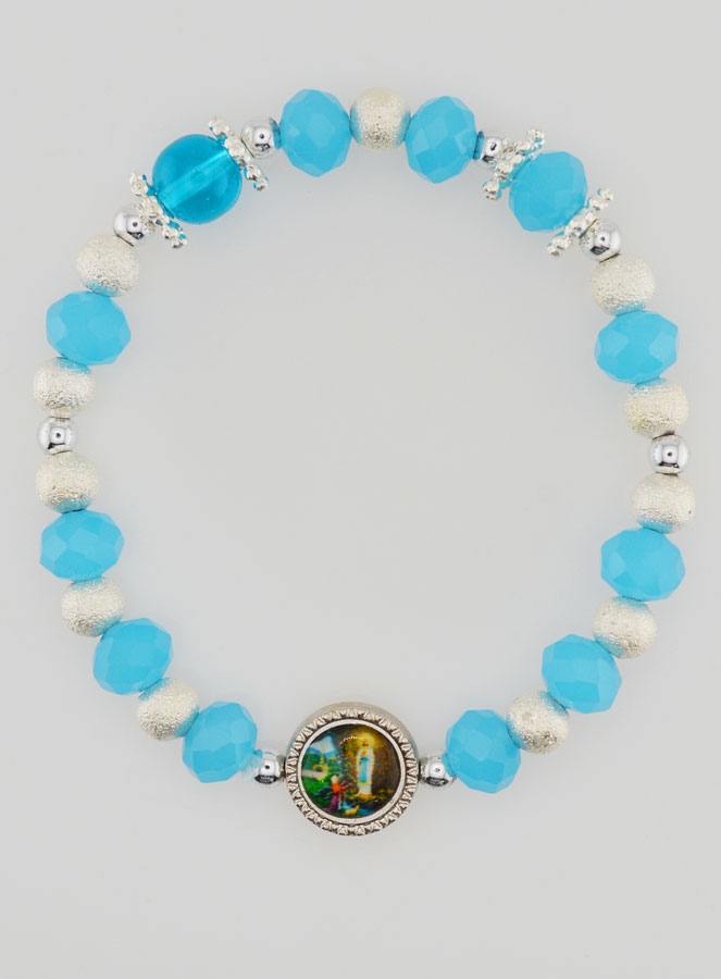 Bracelet Religieux Perles de Verre Médaille de Lourdes (pic 1)