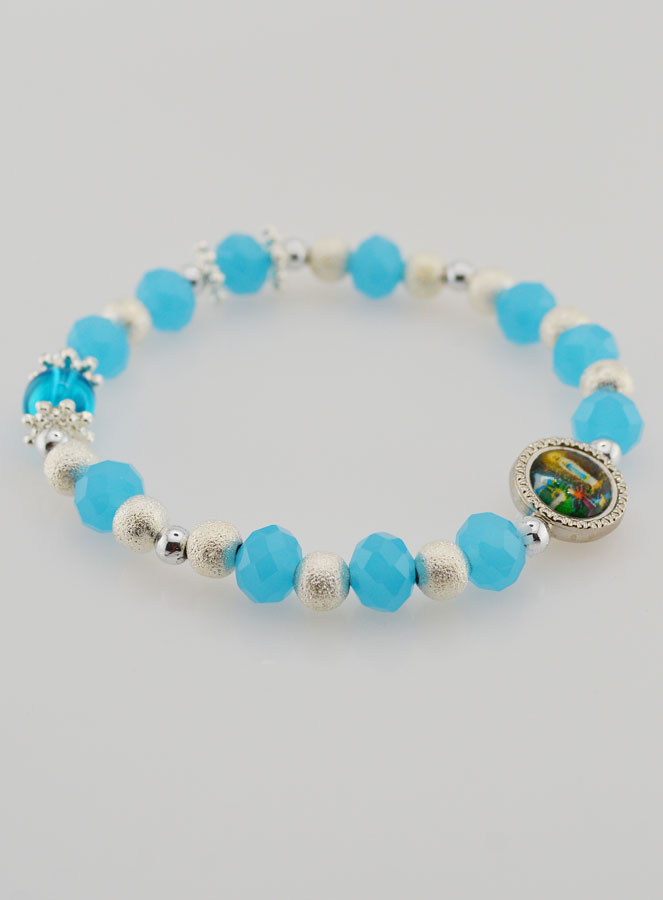 Bracelet Religieux Perles de Verre Médaille de Lourdes (pic 4)