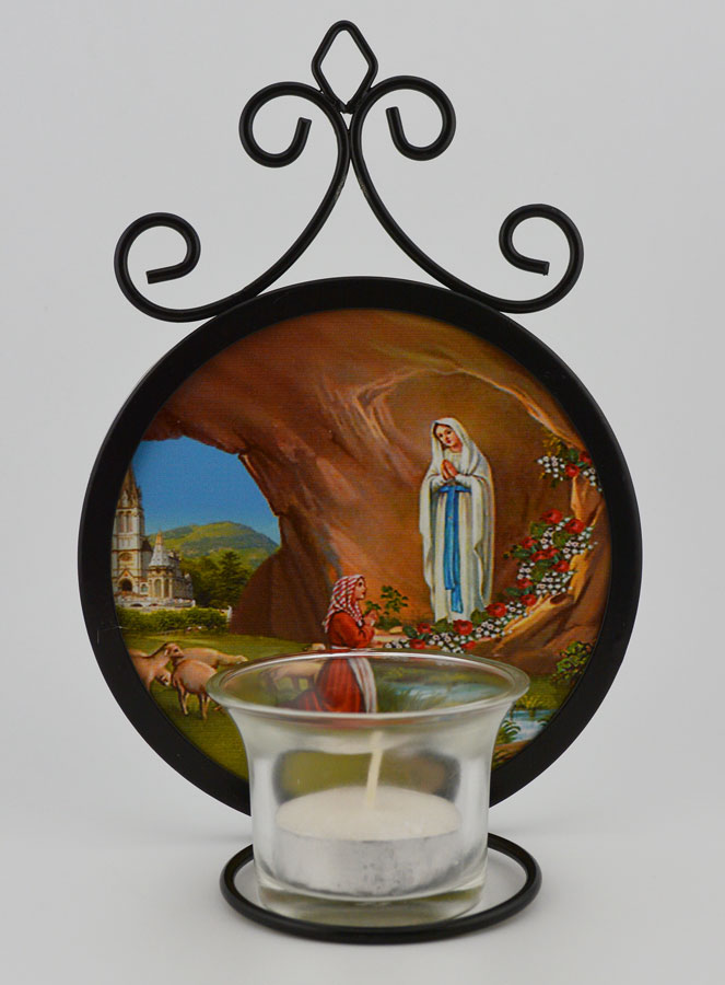 Bougeoir Icône Notre Dame de Lourdes et Basilique - 18 cm (pic 1)