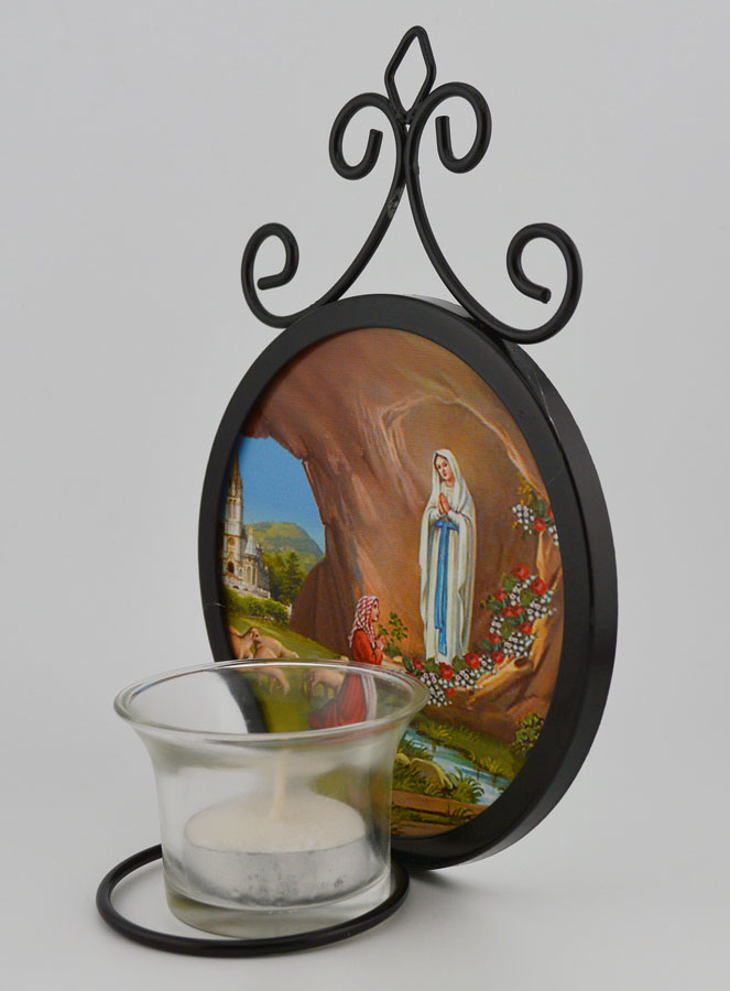Bougeoir Icône Notre Dame de Lourdes et Basilique - 18 cm (pic 2)
