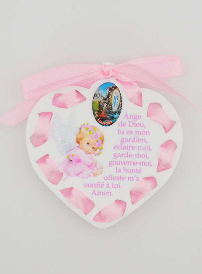 Icône Ange-Gardien Rose - Cadeau de Baptême Fille - 7 cm (pic 1)