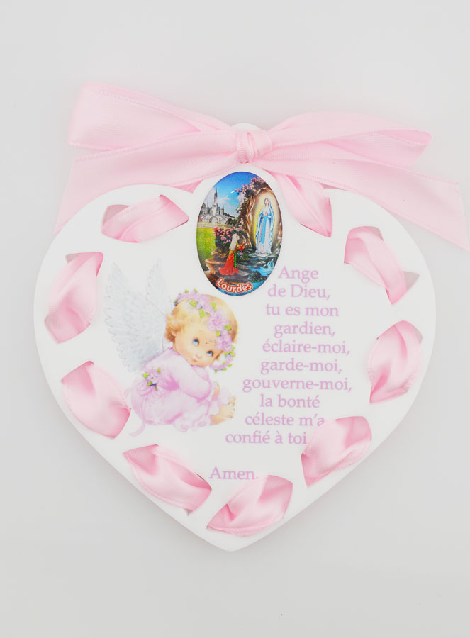 Icône Ange-Gardien Rose - Cadeau de Baptême Fille - 11 cm (pic 1)