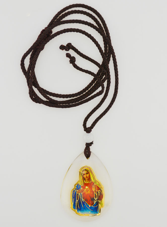 Médaille Goutte en Verre - Coeur Sacré de Marie - sur Cordon (pic 1)