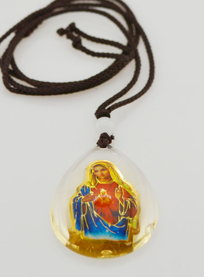Médaille Goutte en Verre - Coeur Sacré de Marie - sur Cordon (pic 2)