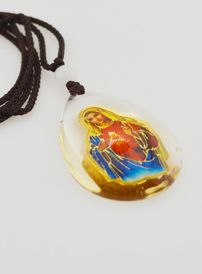 Médaille Goutte en Verre - Coeur Sacré de Marie - sur Cordon (pic 3)