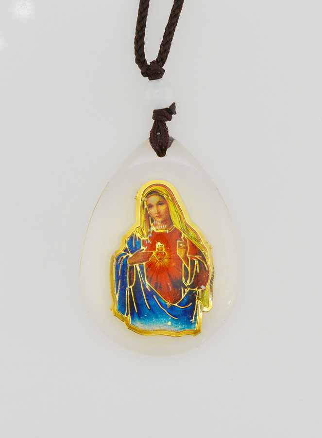 Médaille Goutte en Verre - Coeur Sacré de Marie - sur Cordon (pic 4)