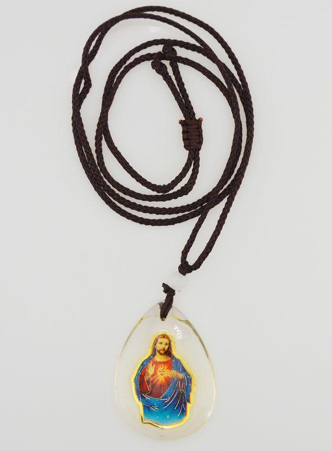 Médaille Goutte en Verre - Coeur Sacré de Jésus - sur Cordon (pic 1)