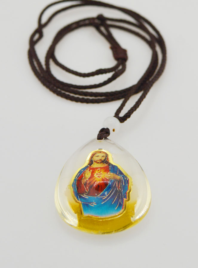 Médaille Goutte en Verre - Coeur Sacré de Jésus - sur Cordon (pic 2)