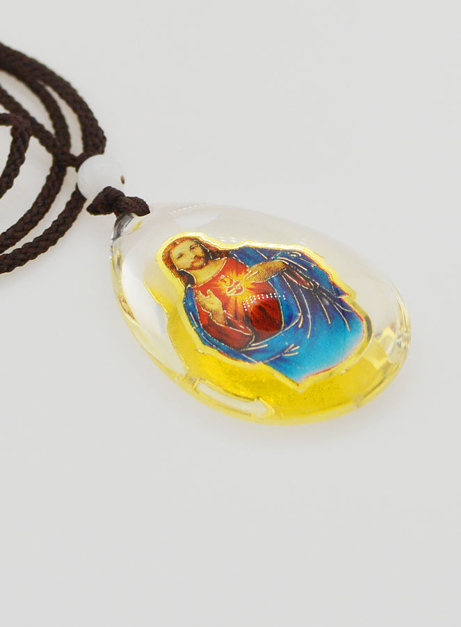Médaille Goutte en Verre - Coeur Sacré de Jésus - sur Cordon (pic 3)