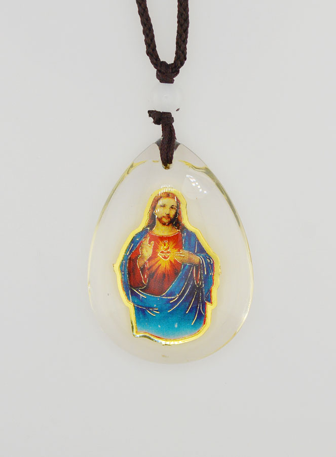 Médaille Goutte en Verre - Coeur Sacré de Jésus - sur Cordon (pic 4)