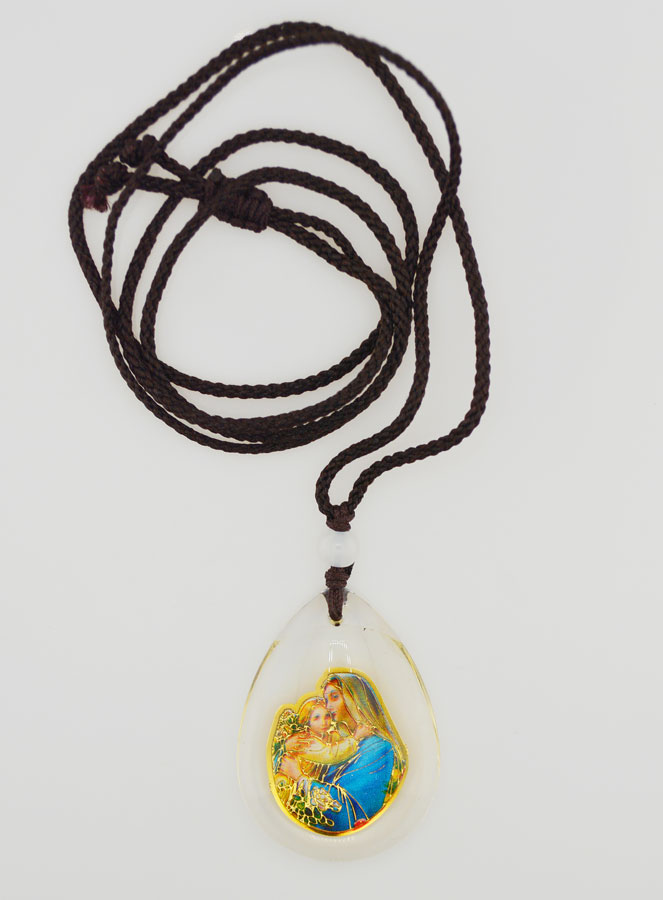 Médaille Goutte en Verre - Vierge à l'Enfant Jésus - sur Cordon (pic 1)