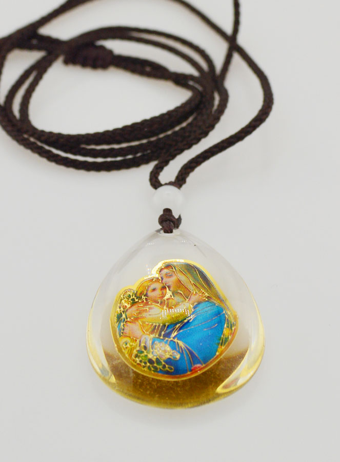 Médaille Goutte en Verre - Vierge à l'Enfant Jésus - sur Cordon (pic 2)