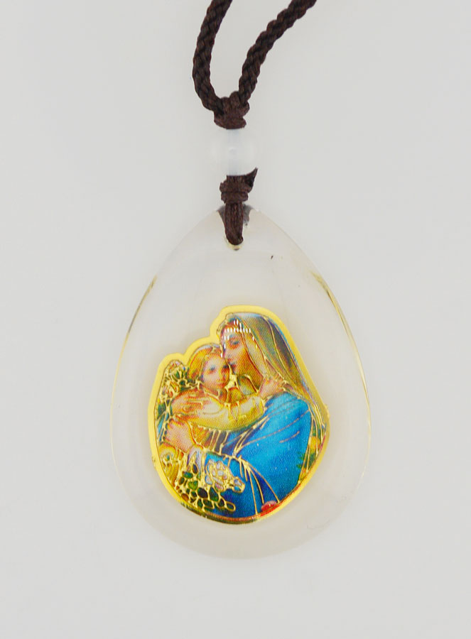 Médaille Goutte en Verre - Vierge à l'Enfant Jésus - sur Cordon (pic 4)