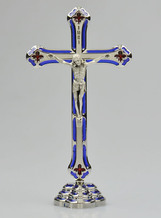 Crucifix Vitrail en Métal Argenté sur Socle - 15 cm (pic 2)