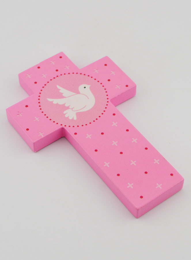 Croix Enfant Colombe de l'Esprit Saint Rose - 12 cm (pic 3)