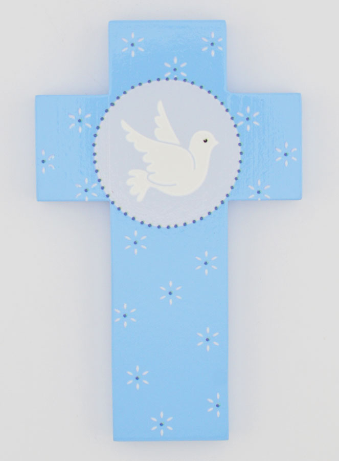 Croix Enfant Colombe de l'Esprit Saint Bleu - 12 cm (pic 1)