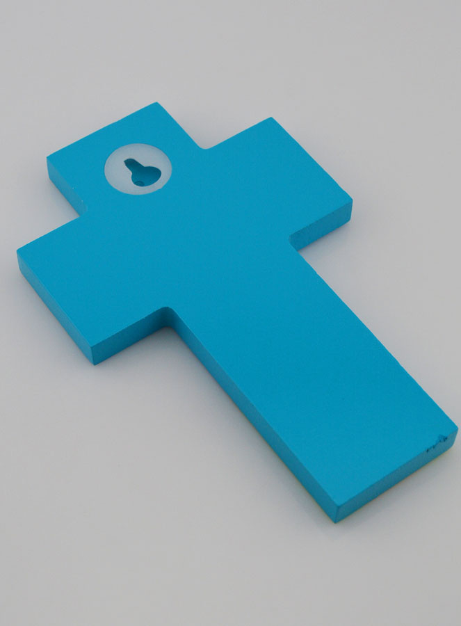 Croix Enfant en Bois Colombe de l'Esprit Saint et Eglise - Bleue (pic 4)