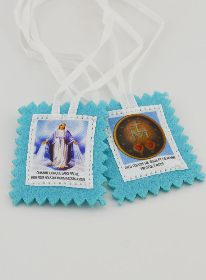 Scapulaire de la Vierge Miraculeuse en Tissu Bleu - 5 cm (pic 2)