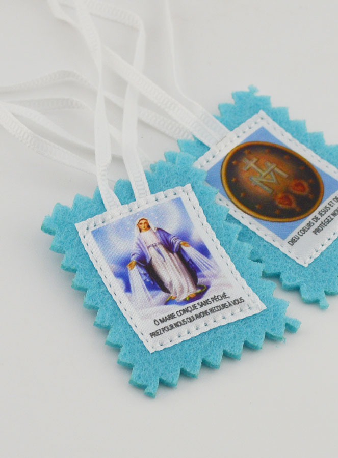 Scapulaire de la Vierge Miraculeuse en Tissu Bleu - 5 cm (pic 3)