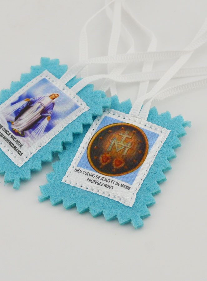 Scapulaire de la Vierge Miraculeuse en Tissu Bleu - 5 cm (pic 4)