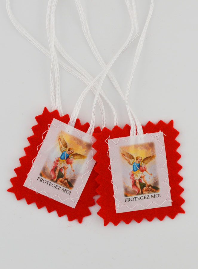 Scapulaire de l'Archange Saint Michel en Tissu Rouge - 5 cm (pic 1)