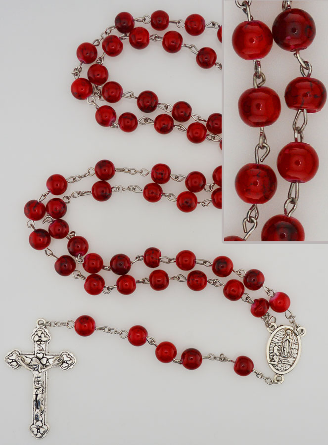 Chapelet Mode de Lourdes en Perles Rouges Style Pierre - 8 mm (pic 1)