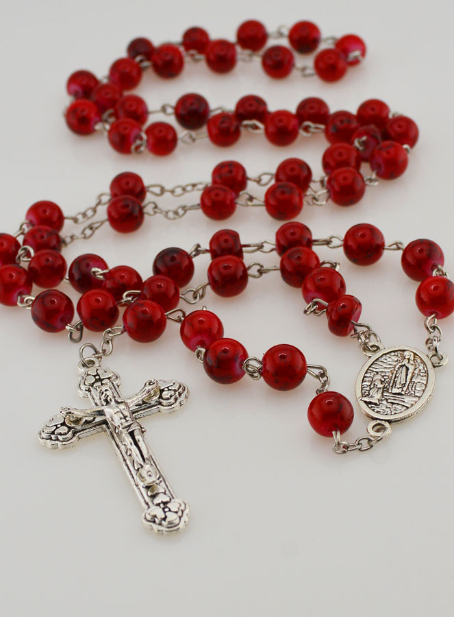 Chapelet Mode de Lourdes en Perles Rouges Style Pierre - 8 mm (pic 2)