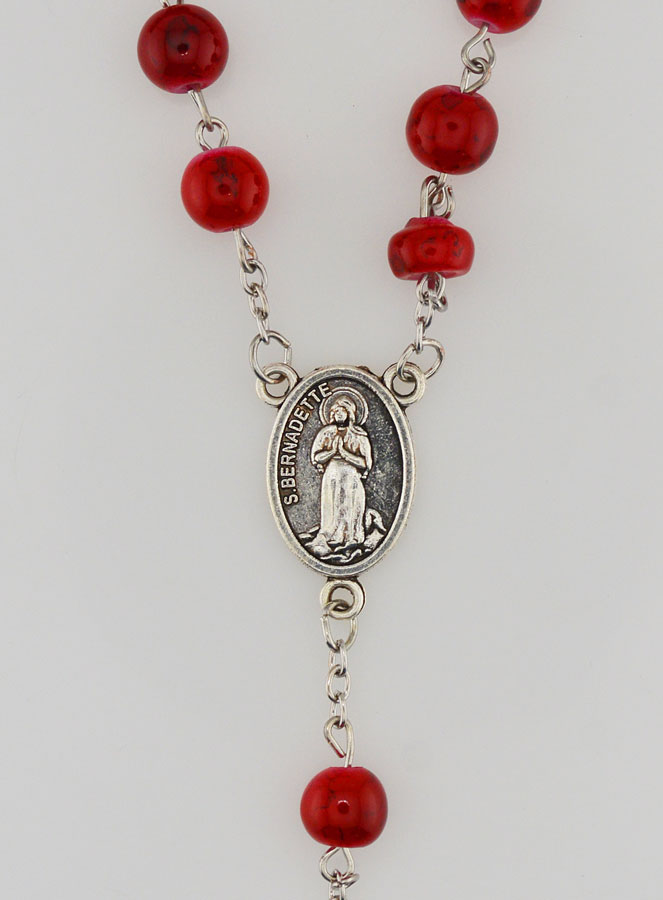 Chapelet Mode de Lourdes en Perles Rouges Style Pierre - 8 mm (pic 4)