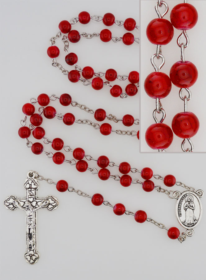 Chapelet de Lourdes en Nacre Rouge Grenat - 60 cm (pic 1)