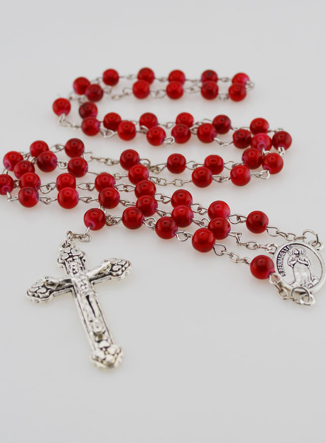 Chapelet de Lourdes en Nacre Rouge Grenat - 60 cm (pic 2)