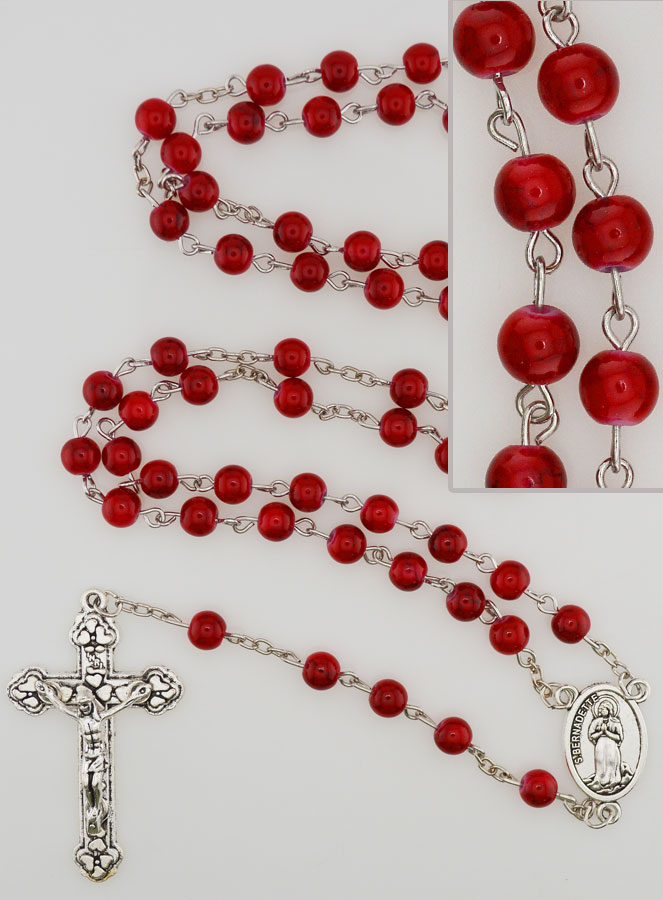 Chapelet Fashion de Lourdes en Nacre Rouge Grenat - 60 cm (pic 1)
