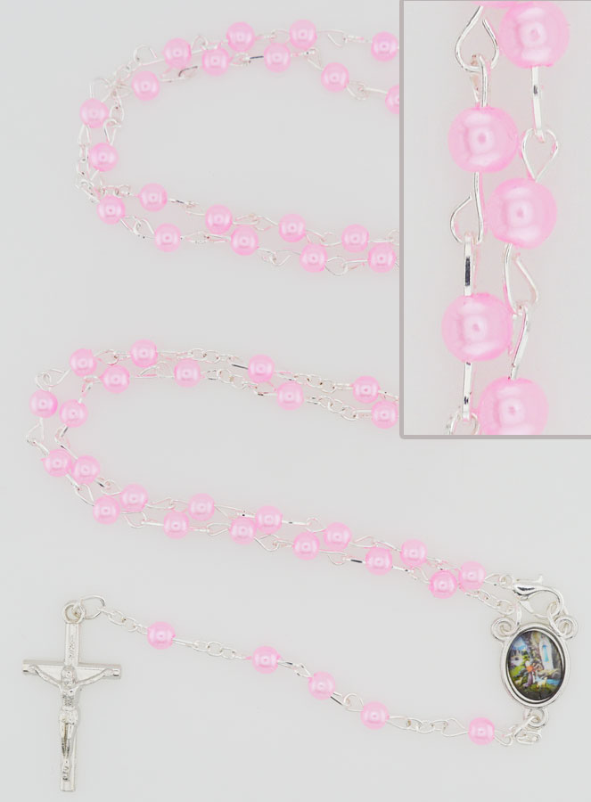 Chapelet de Lourdes en Perles de Nacre Rose avec Fermoir (pic 1)