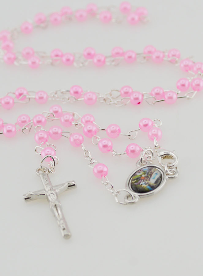 Chapelet de Lourdes en Perles de Nacre Rose avec Fermoir (pic 2)