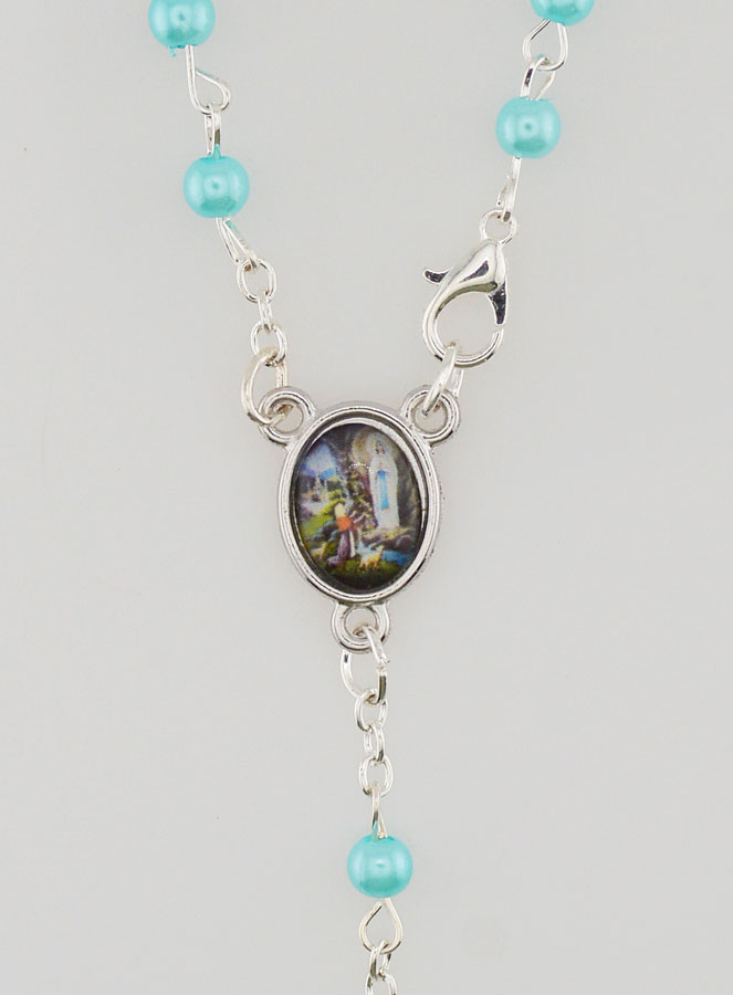 Chapelet de Lourdes en Perles de Nacre Bleue avec Fermoir (pic 4)