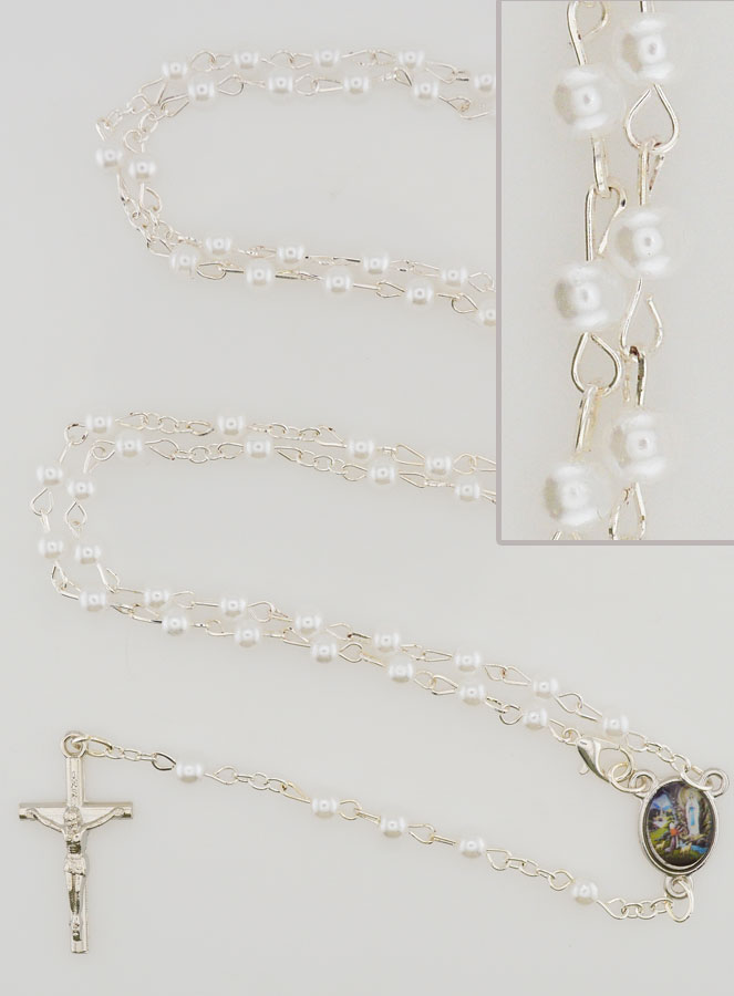 Chapelet de Lourdes en Perles de Nacre Blanche avec Fermoir (pic 1)
