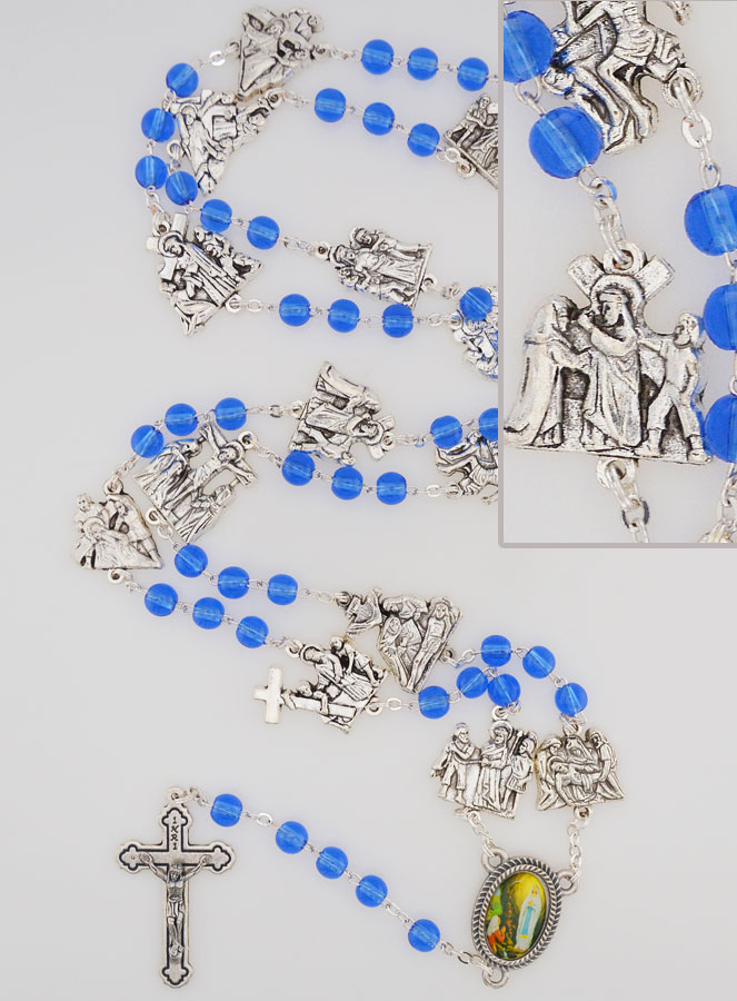 Chapelet de Lourdes - Chemin de Croix en Perles de Cristal Bleu (pic 1)