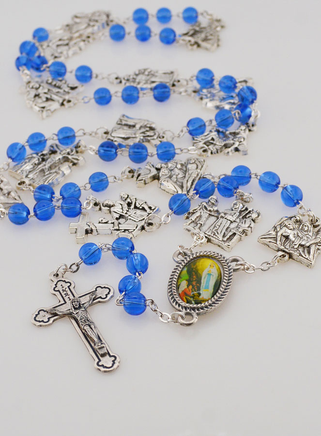 Chapelet de Lourdes - Chemin de Croix en Perles de Cristal Bleu (pic 2)