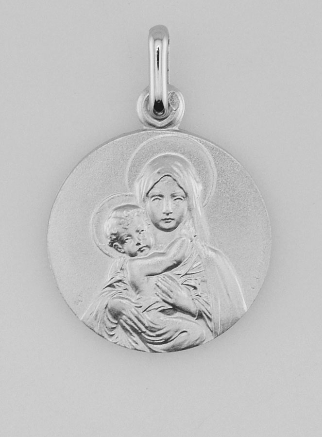 Médaille Vierge Marie à l'Enfant Jésus en Argent Massif - 18 mm (pic 1)