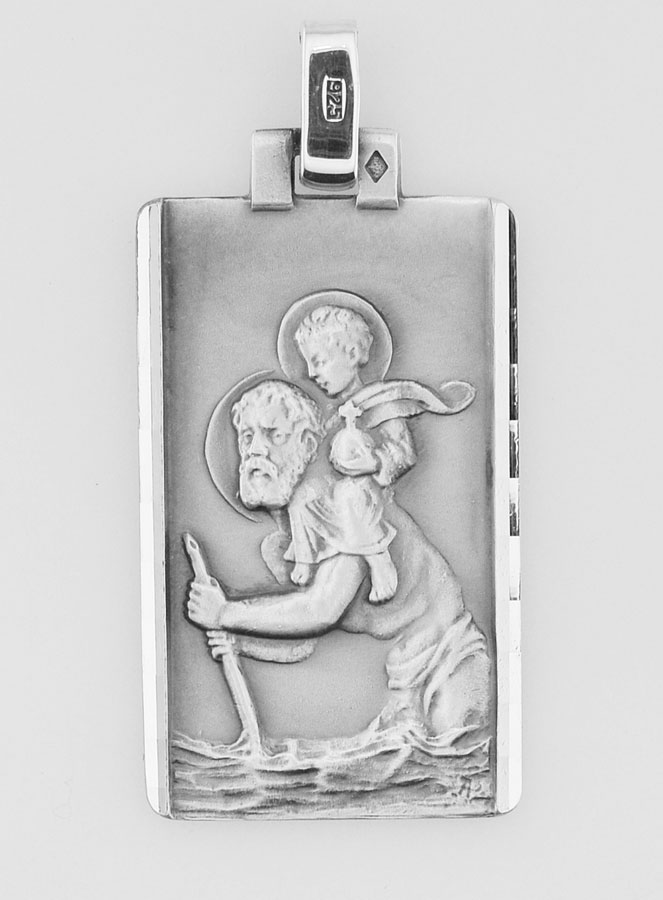 Médaille Plaque de Saint Christophe en Argent Massif - 35 mm (pic 1)