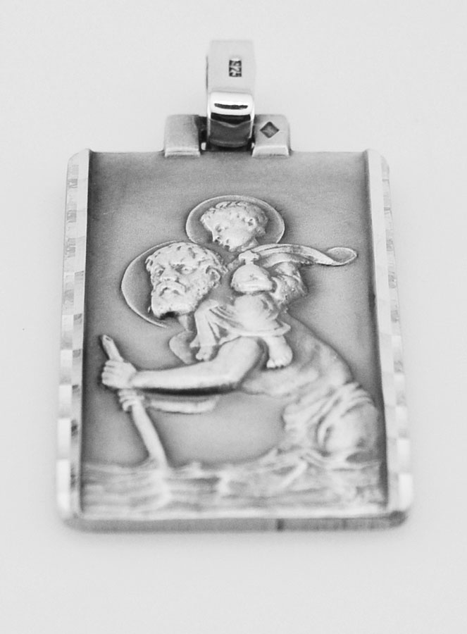 Médaille Plaque de Saint Christophe en Argent Massif - 35 mm (pic 2)