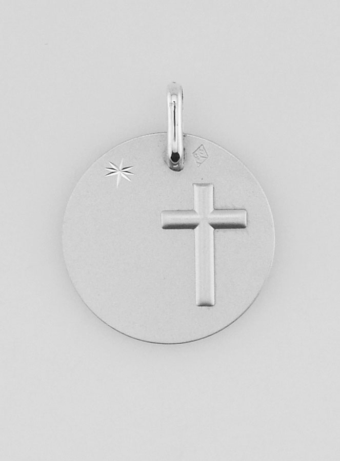 Médaille Croix du Christ et Etoile de Noël en Argent Massif - 16 mm (pic 1)