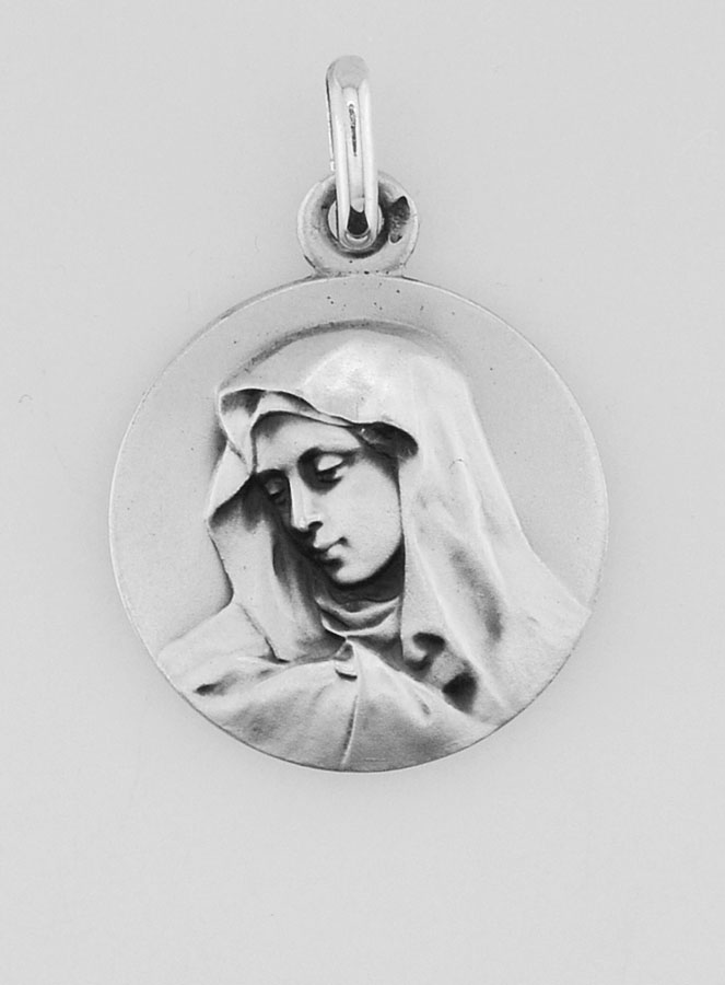 Médaille Vierge Marie Mater Dei au Voile en Argent Massif - 18 mm (pic 1)