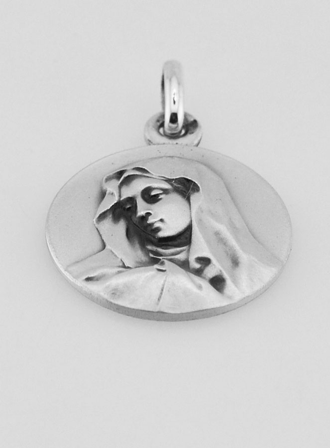 Médaille Vierge Marie Mater Dei au Voile en Argent Massif - 18 mm (pic 2)