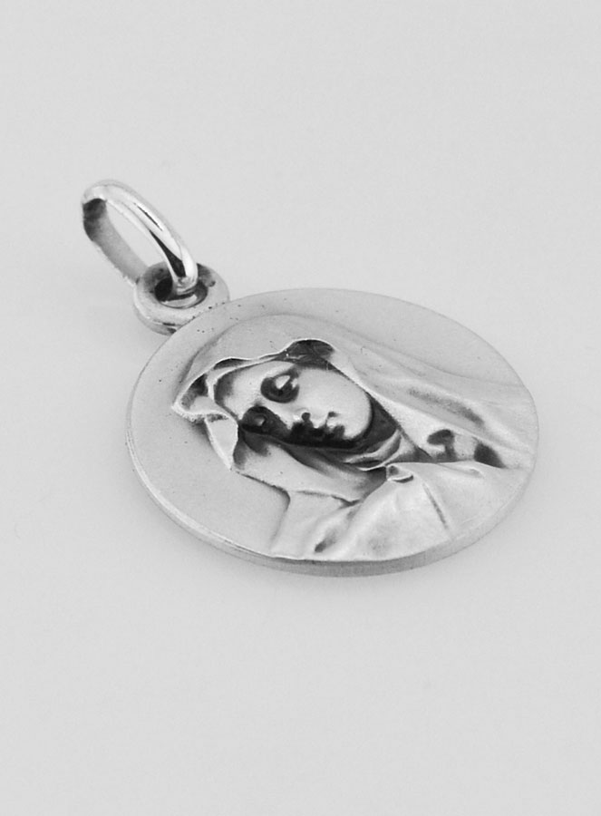Médaille Vierge Marie Mater Dei au Voile en Argent Massif - 18 mm (pic 3)