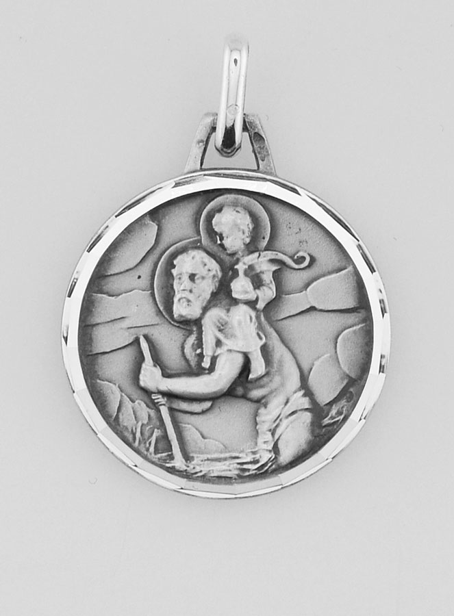 Médaille de Saint Christophe Facettée en Argent Massif - 20 mm (pic 1)